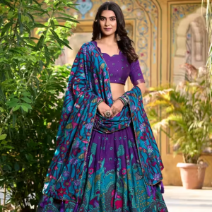 Tussar Silk Kalamkari Print Lehenga Choli Featuring a Sophisticated Foil Work Border