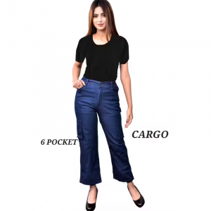 DENIM 6 POCKET CARGO FOR WOMENS - DARK