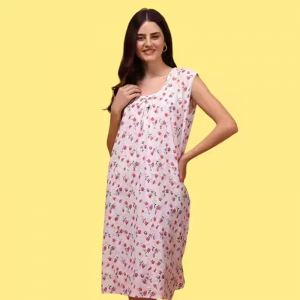 Trendy Check Printed Sleeve Less Nighty For Women