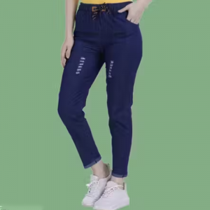 Denim Stretchable Ankle Length Pant with Curved Pocket