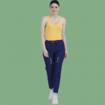 Denim Stretchable Ankle Length Pant with Curved Pocket